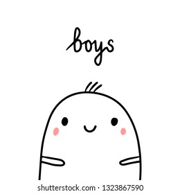 Boys hand drawn illustration with cute marshmallow boy cartoon minimalism