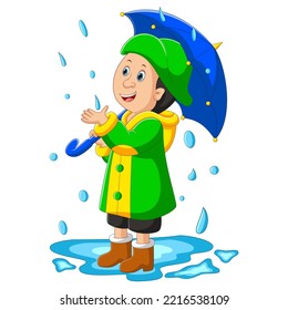 Boys are happy when it rains. Vector illustration