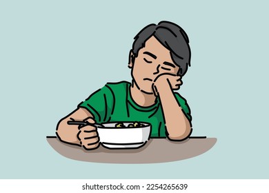 Boys have no appetite. Feeding problems in children. Flat image