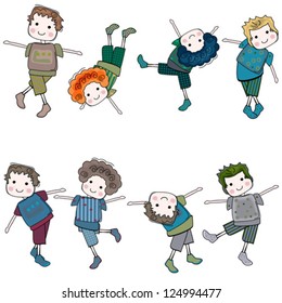 boys having fun, colorful set of 8 characters
