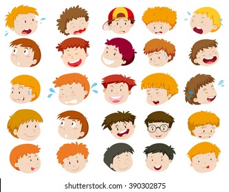 Boys head with different emotions illustration