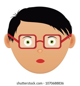 The boy's head is wearing glasses. Vector illustration.