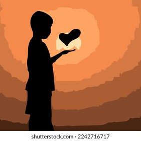 boys hold love silhouette illustration