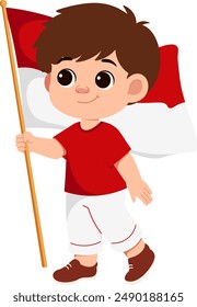 Niños sosteniendo la ilustración de la bandera de Indonesia