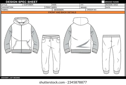 BOYS HOODIE MIT JOGGER FLAT SKETCH FASHION TEMPLATE TECHNISCHE DRACHILLUSTRATION