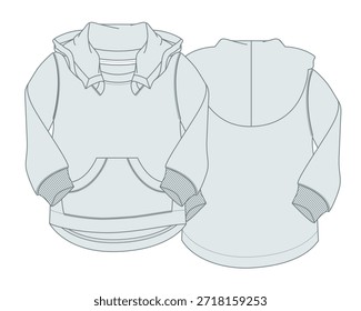 Niños con capucha técnica plana dibujo Vector maqueta ilustración.