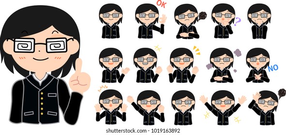 Boy's Japanese student Glasses Set.
This is a vector illustration.
