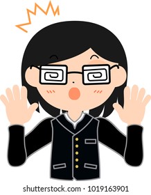 Boy's Japanese student Glasses surprised.This is a vector illustration.