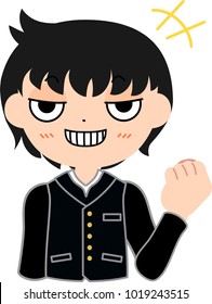 Boy's Japanese student Naughty laugh.This is a vector illustration.