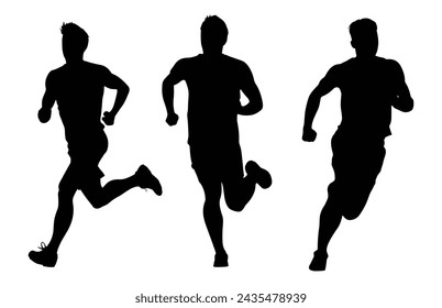 Boys jogging silhouettes, running people silhouette, Run concept.