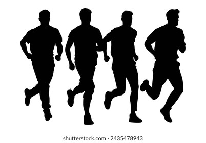 Boys jogging silhouettes, running people silhouette, Run concept.