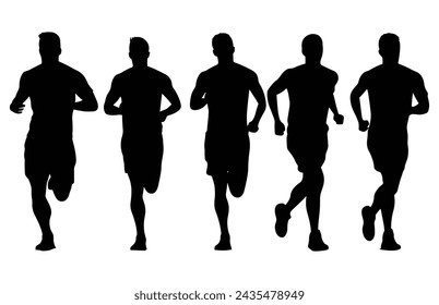 Boys jogging silhouettes, running people silhouette, Run concept.