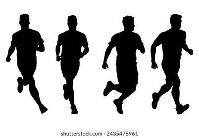 Boys jogging silhouettes, running people silhouette, Run concept.