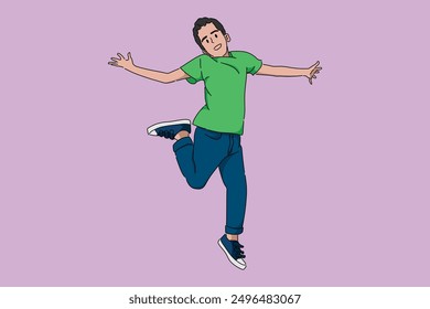 The boys jumped happily and laughed. Vector image
