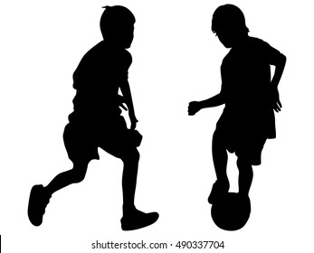 Boys Kicking Football On Sports Field Stock Vector (Royalty Free) 490337704