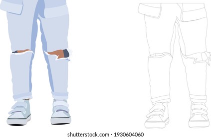 boy's legs with broken jeans