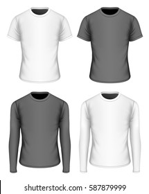 Boy's long and short sleeve t-shirt. Fully editable handmade mesh. Vector illustration.