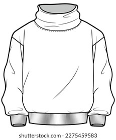 boys long sleeve drop shoulder turtle neck t shirt flat sketch vector illustration technical cad drawing template