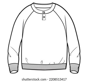 boys long sleeve henley neck raglan t shirt sweat shirt fashion flat sketch vector illustration.