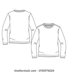 Boys Long Sleeves Basic Top fashion flat sketch template. Young Men Technical Fashion Illustration. Jersey CAD. 