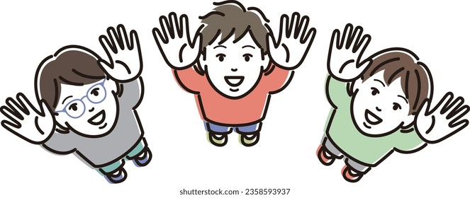 Boys looking up and extending their hands