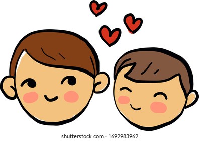 Boys in love, illustration, vector on white background