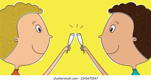 Boys making a toast with champagne flute