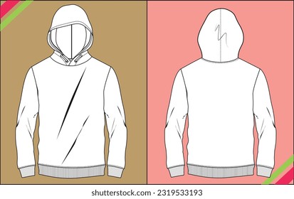 BOYS MEN HOODIE TEE FLAT SKETCH FASHION TEMPLATE TECHNICAL ILLUSTRATION