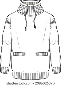 BOYS AND MEN KNIT HOODIE HIGH NECK FLAT SKETCH VECTOR