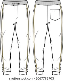 BOYS AND MEN WEAR KNIT JOGGERS TROUSERS FLAT SKETCH VECTOR