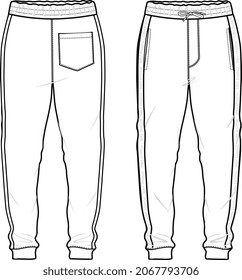 BOYS AND MEN WEAR KNIT JOGGERS TROUSERS FLAT SKETCH VECTOR