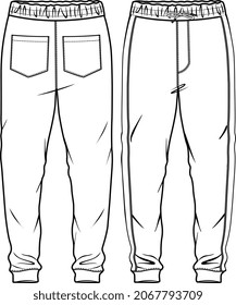 BOYS AND MEN WEAR KNIT JOGGERS TROUSERS FLAT SKETCH VECTOR