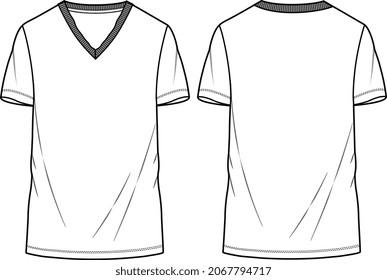 BOYS AND MEN WEAR V NECK AND ROUND NECK HALF SLEEVE TEE SHIRTS FLAT SKETCH VECTOR