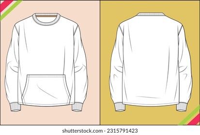 BOYS MENS CREW NECK FULL SLEEVE SWEATSHIRT WITH POCKET TECHNICAL FASHION FLAT SKETCH