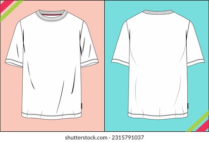 BOYS MENS CREW NECK T SHIRT TECHNICAL FASHION FLAT SKETCH ILLUSTRATION