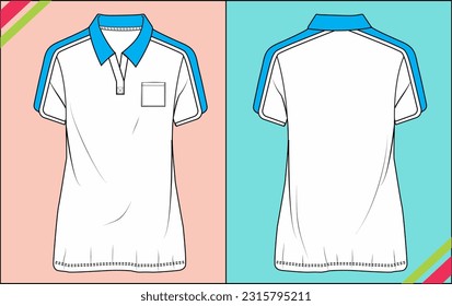BOYS MENS POLO SPORTS T SHIRT TECHNICAL FASHION FLAT SKETCH