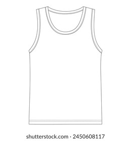 BOYS AND MENS SANDO TEES, Technical Flat Sketches, Front and Back, Silhouette, Mockup, Outline, Drawing Template,