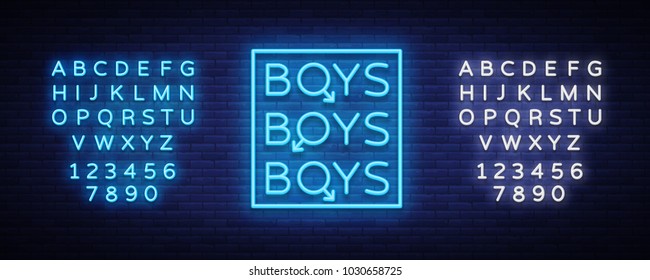 Boys Neon Sign. LGBT. Gay Show Night Sign For Gay Club. Adult Show. Vector Illustration. Editing Text Neon Sign