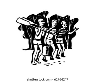 Boys With Oars - Retro Clip Art