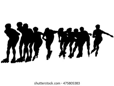 Boys on roller skates on white background