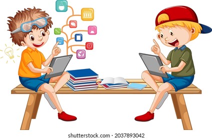 Boys online lernen aus Tablet-Illustration