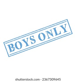 Boys only blue grunge square stamp on white background. Vector illustration.