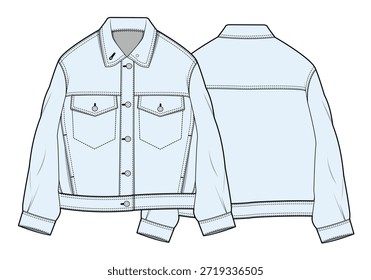 Chicos de gran tamaño chaqueta de mezclilla técnica boceto plano ilustración de maqueta de Vector.