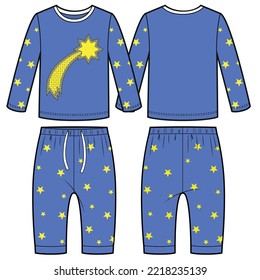 Boys pajamas with comet, technical sketch.