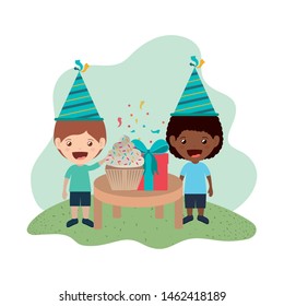 boys with party hat in birthday celebration