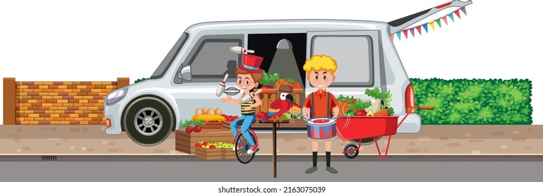 Boys performing on the street illustration