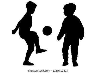 Boys play in ball (football), silhouette, vector