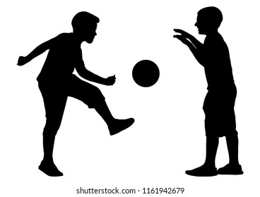 Boys play in ball (football), silhouette, vector