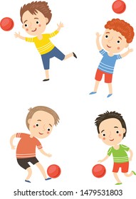 Boys play ball vector set