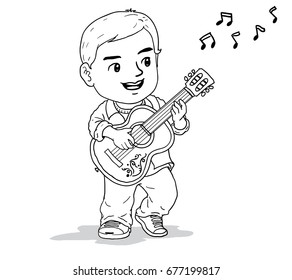 Boys play guitar  vector hand drawn